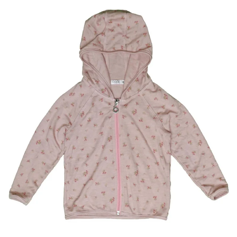 Girl's Hooded Zip Jacket #31 Petite Floral In Mauve