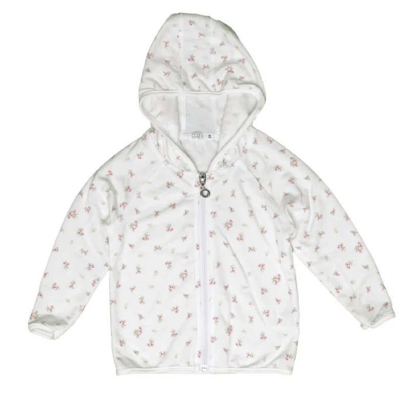 Girl's Hooded Zip Jacket #31 Petite Floral In Off White