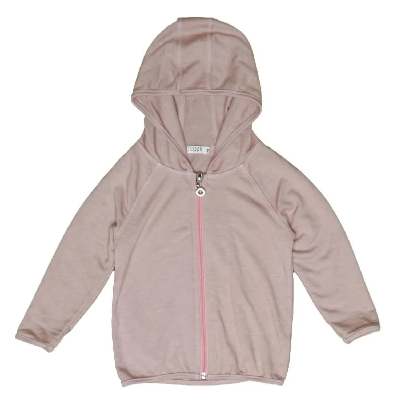 Girl's Long Sleeve Zip Hoodie With Binding Heather In Mauve