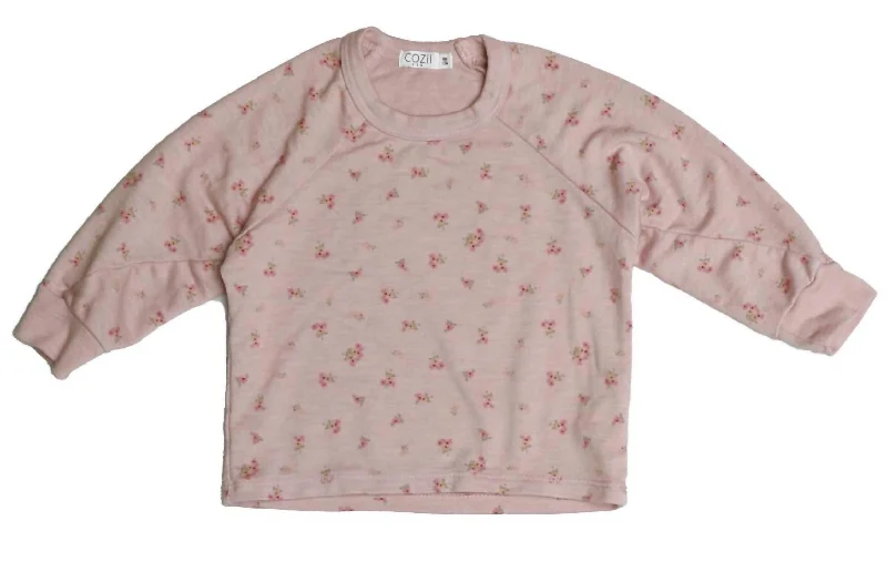 Girl's Long Sleeves With 31 Petite Floral Pullover Crew In Mauve