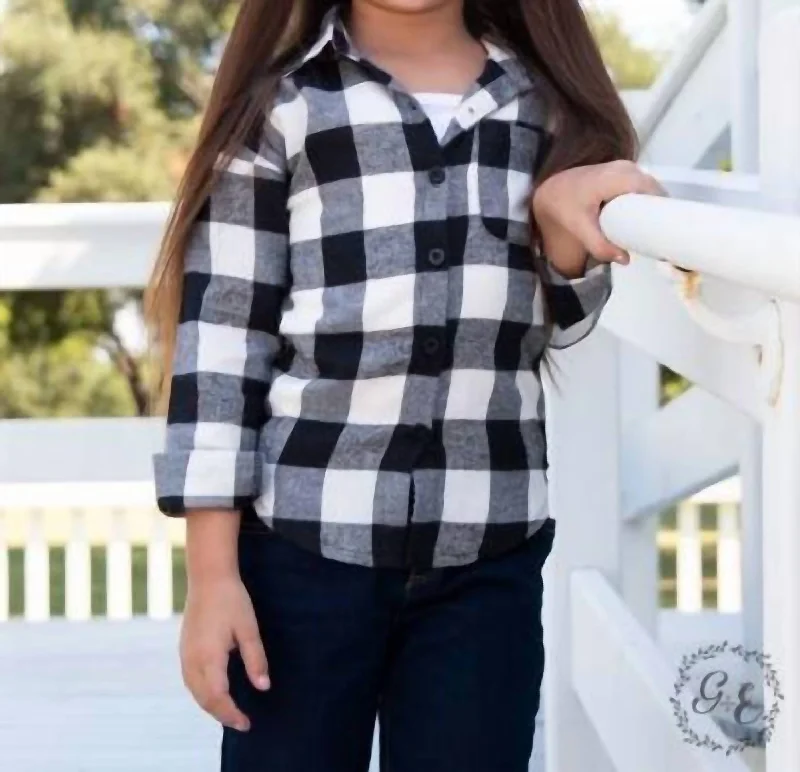 Girl's Plaid Flannel Top In White