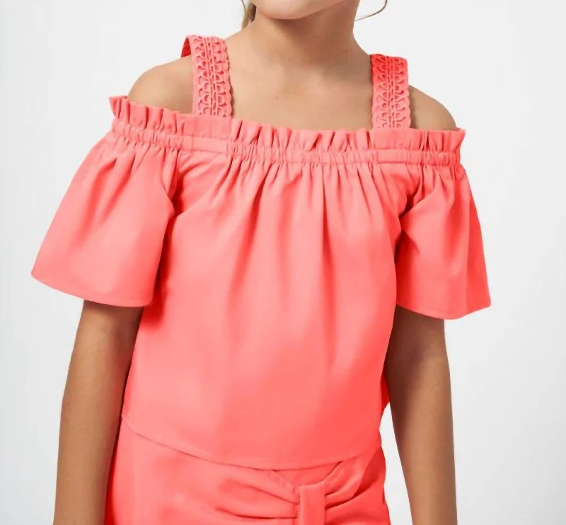 Girl's Poplin Shirt In Flamingo