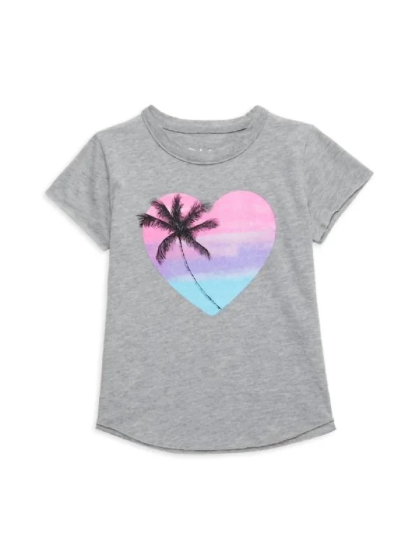 Girl's Sunset Tree In Heart Tee In Gray