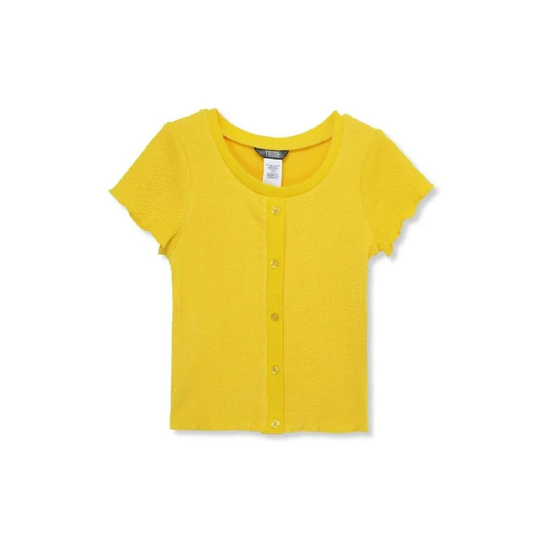 Girl's Textured Button Front Top In Yellow