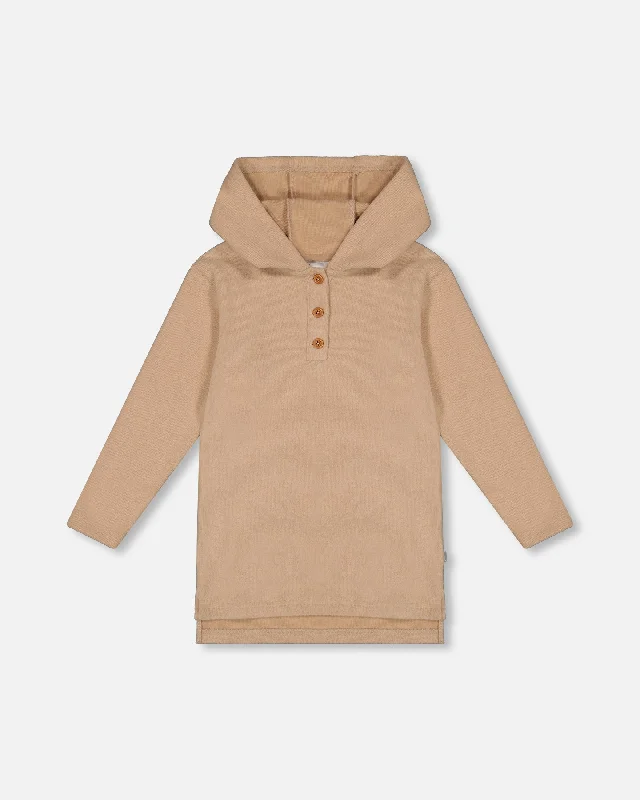 Hooded Rib Tunic Beige