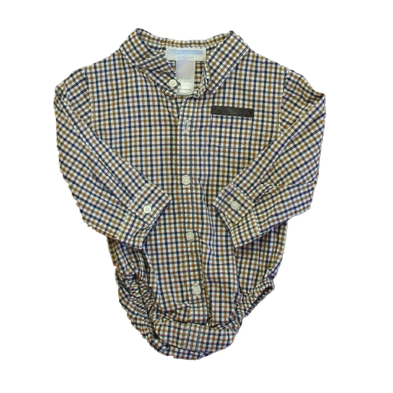 Janie and Jack Boys Brown | Navy Plaid Button Down Long Sleeve