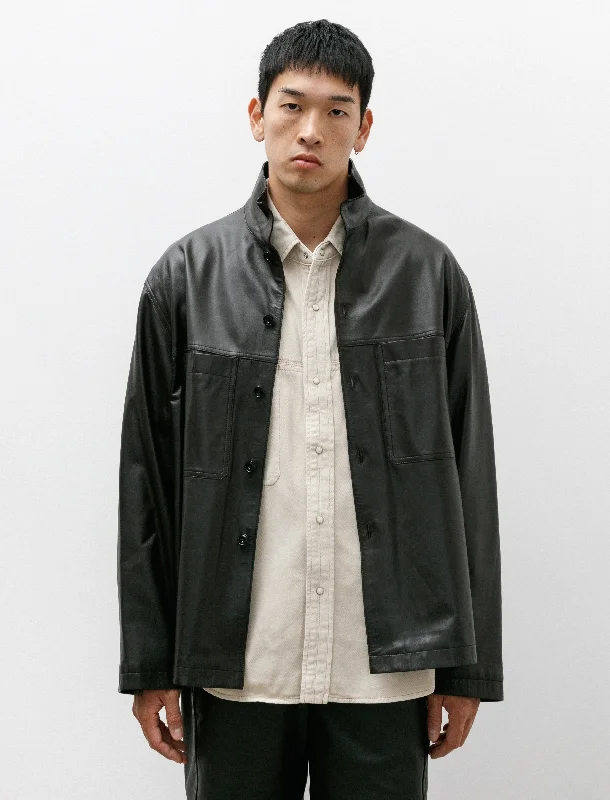 Leather Stand Collar Shirt Dark Espresso