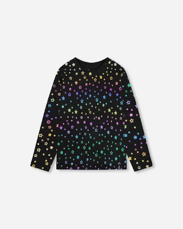 Long Sleeve T-Shirt Foil Black Printed Stars