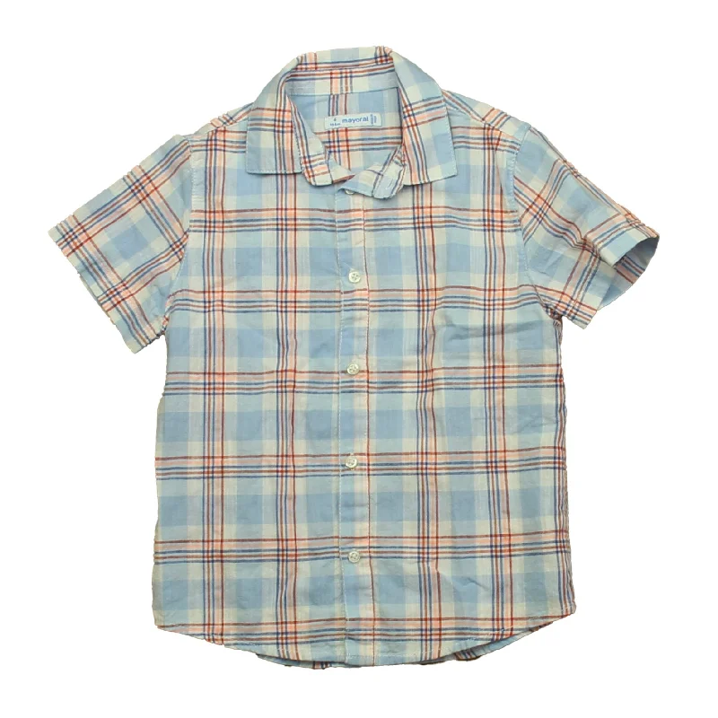 Mayoral Boys Blue | Red Plaid Button Down Short Sleeve