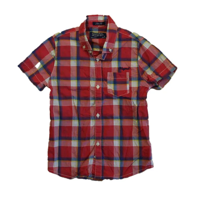 Mayoral Boys Red | Blue Plaid Button Down Short Sleeve