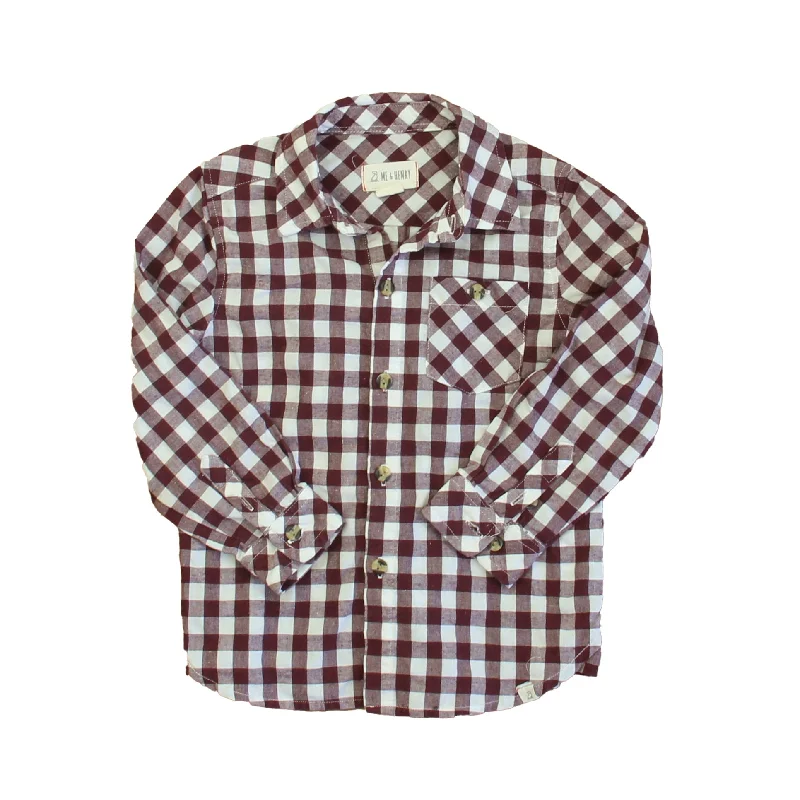 Me & Henry Boys Maroon | White Button Down Long Sleeve