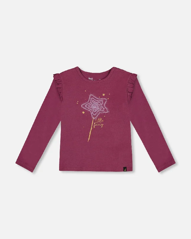 Organic Cotton T-Shirt With Frill Burgundy