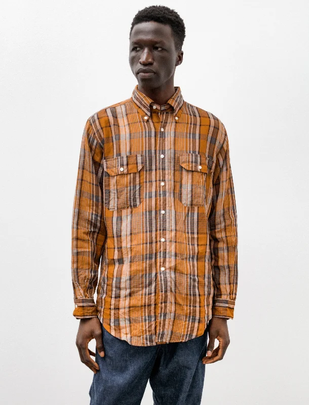 Linen Button Down Safari Shirt Orange Check