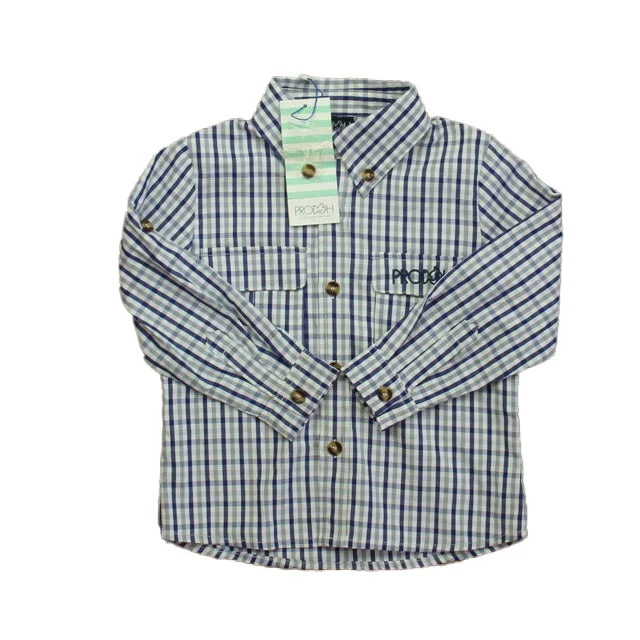 Prodah Boys Blue | Gray Plaid Button Down Long Sleeve