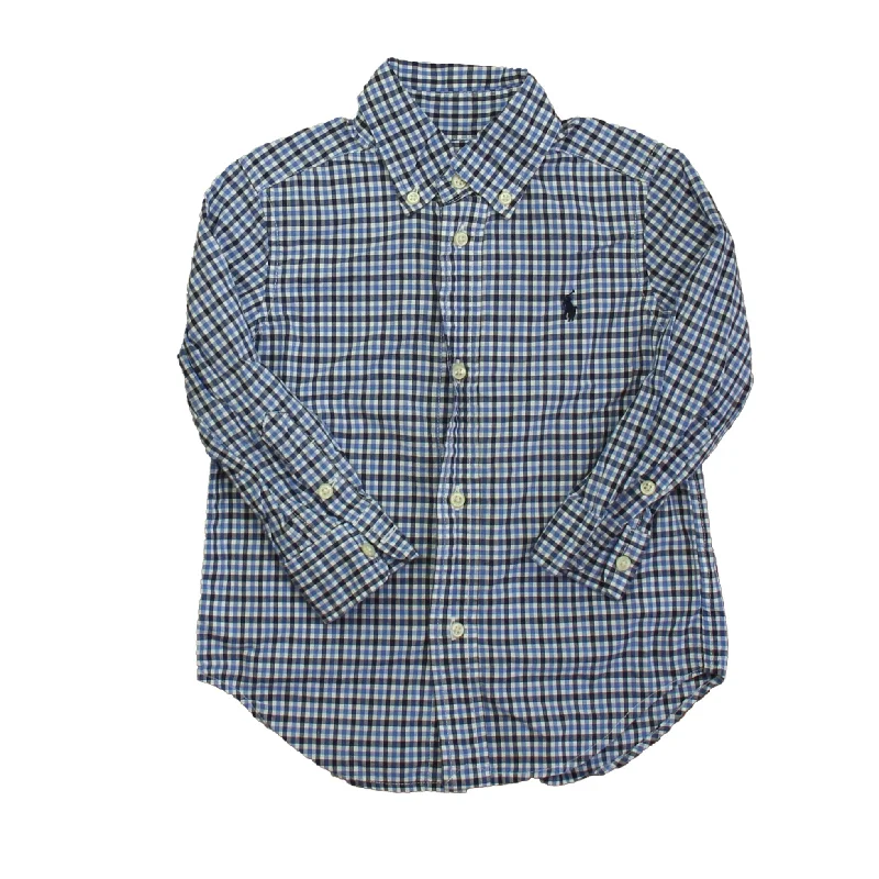 Ralph Lauren Boys Blue Check Button Down Long Sleeve