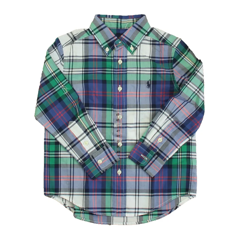 Ralph Lauren Boys Blue | Green Plaid Button Down Long Sleeve