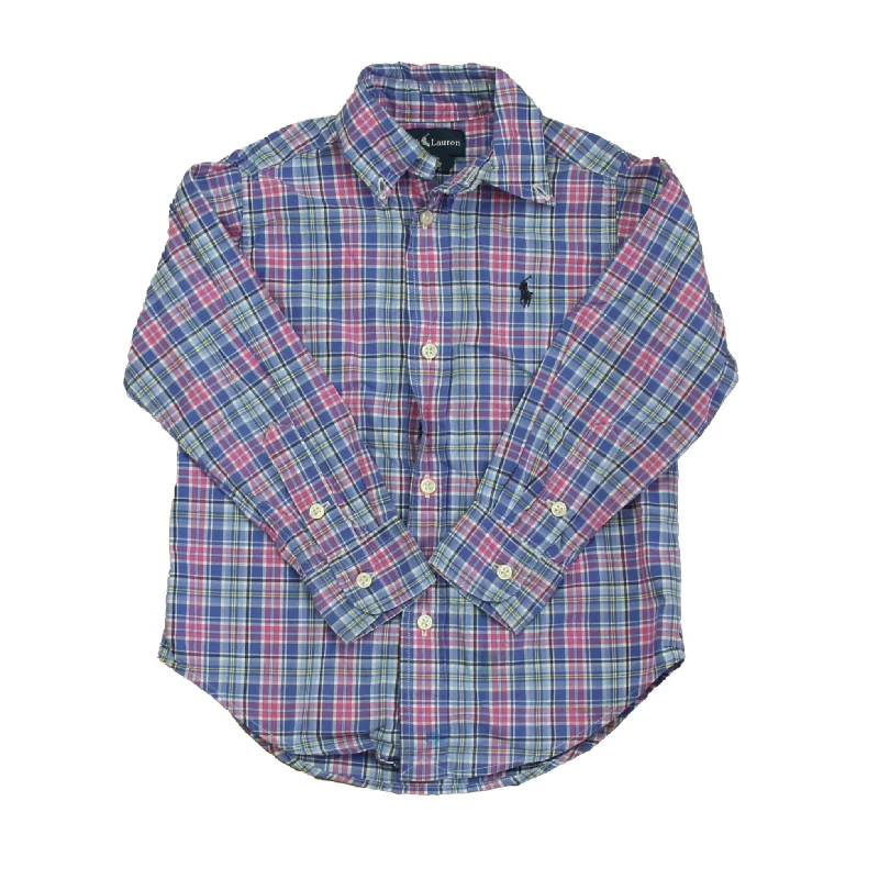 Ralph Lauren Boys Blue | Pink Plaid Button Down Long Sleeve