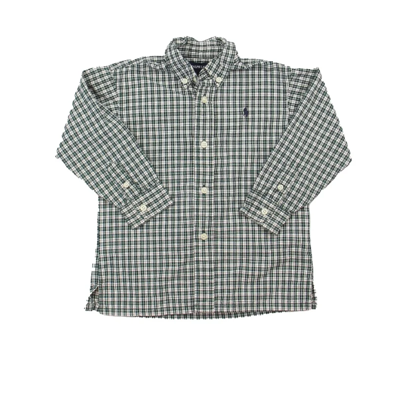 Ralph Lauren Boys Green | White Button Down Long Sleeve