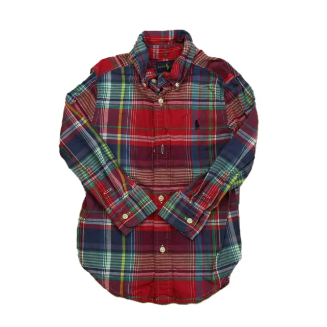 Ralph Lauren Boys Red | Blue Plaid Button Down Long Sleeve