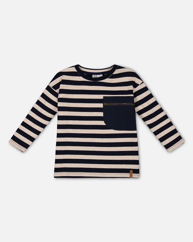 Striped Rib T-Shirt Navy