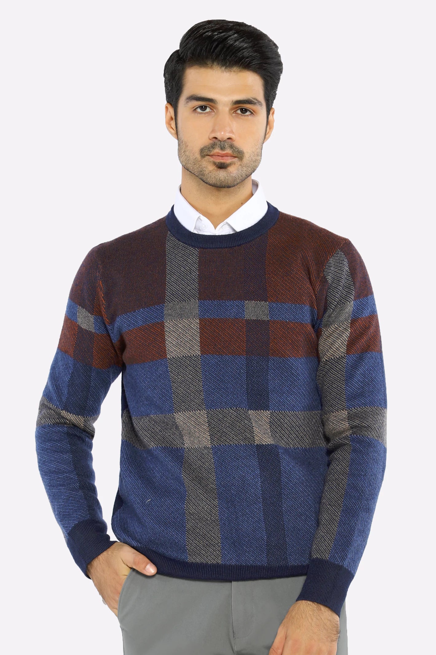 Men Blue Round Neck Sweater