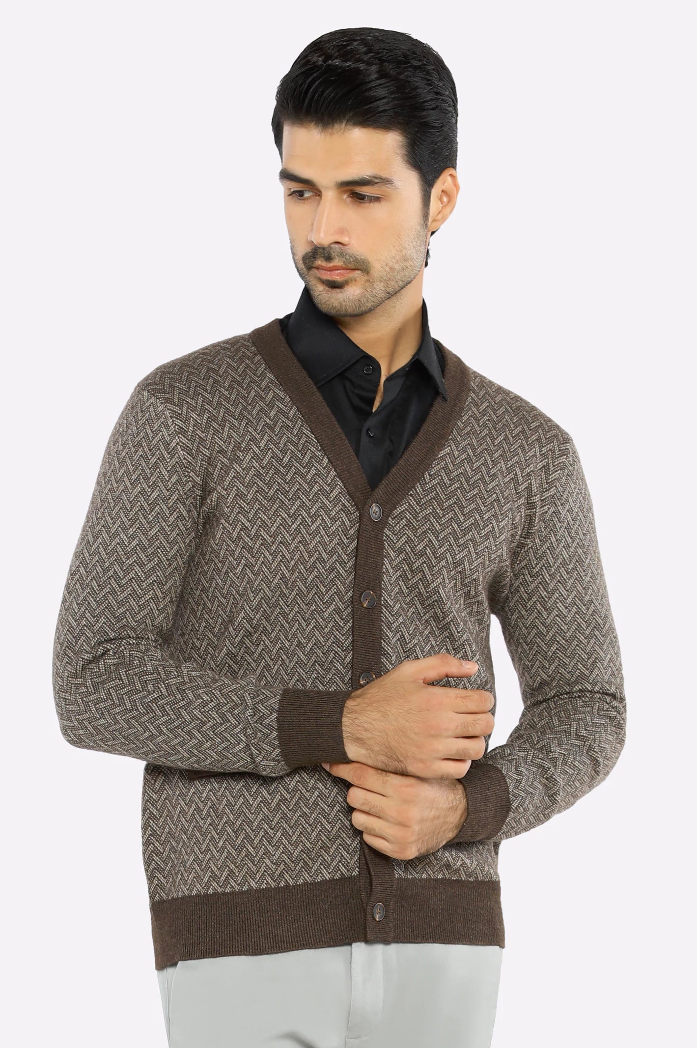 Men Full Sleeves Brown Cardigan