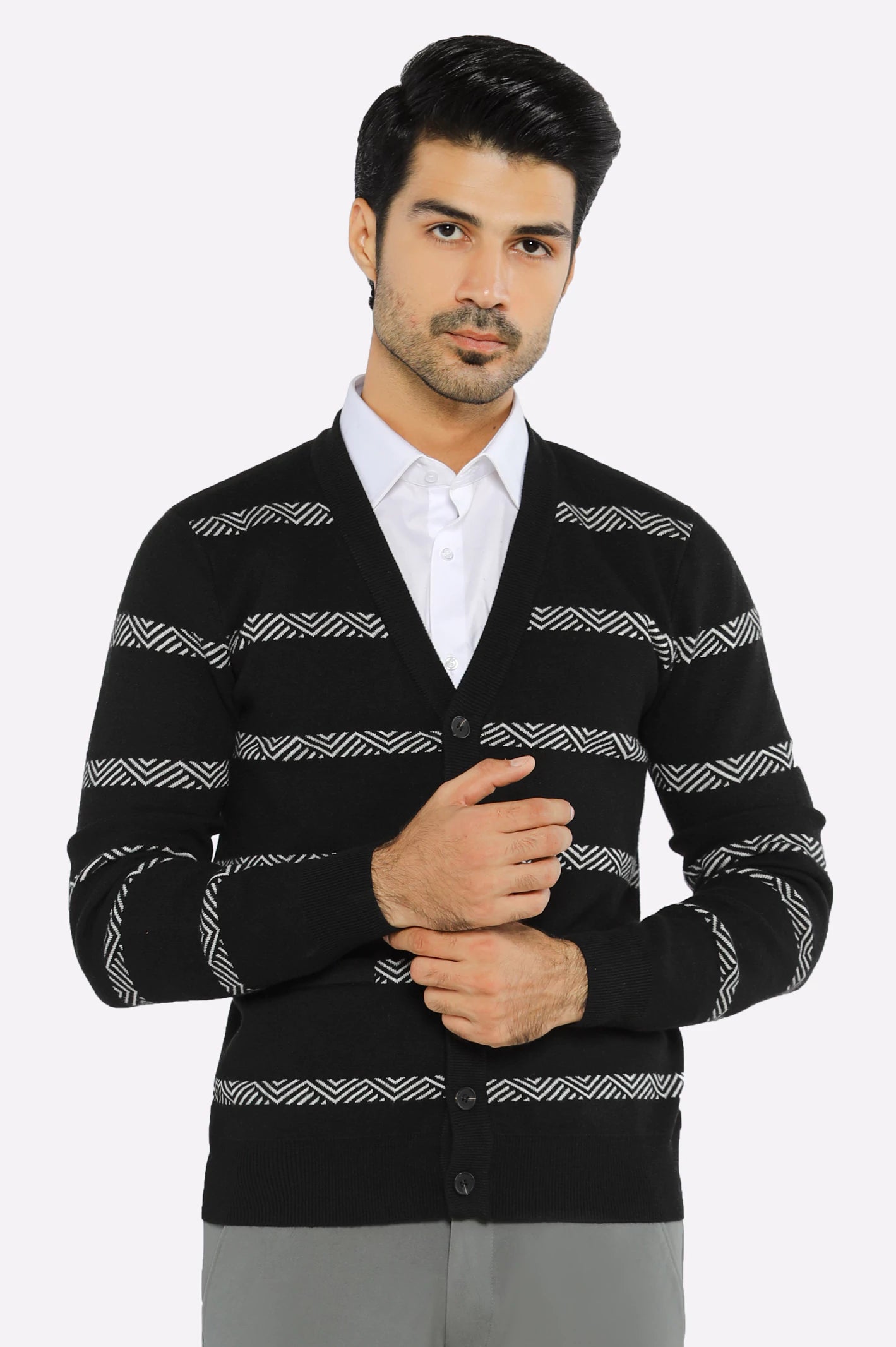 Men Full Sleeves Black Cardigan