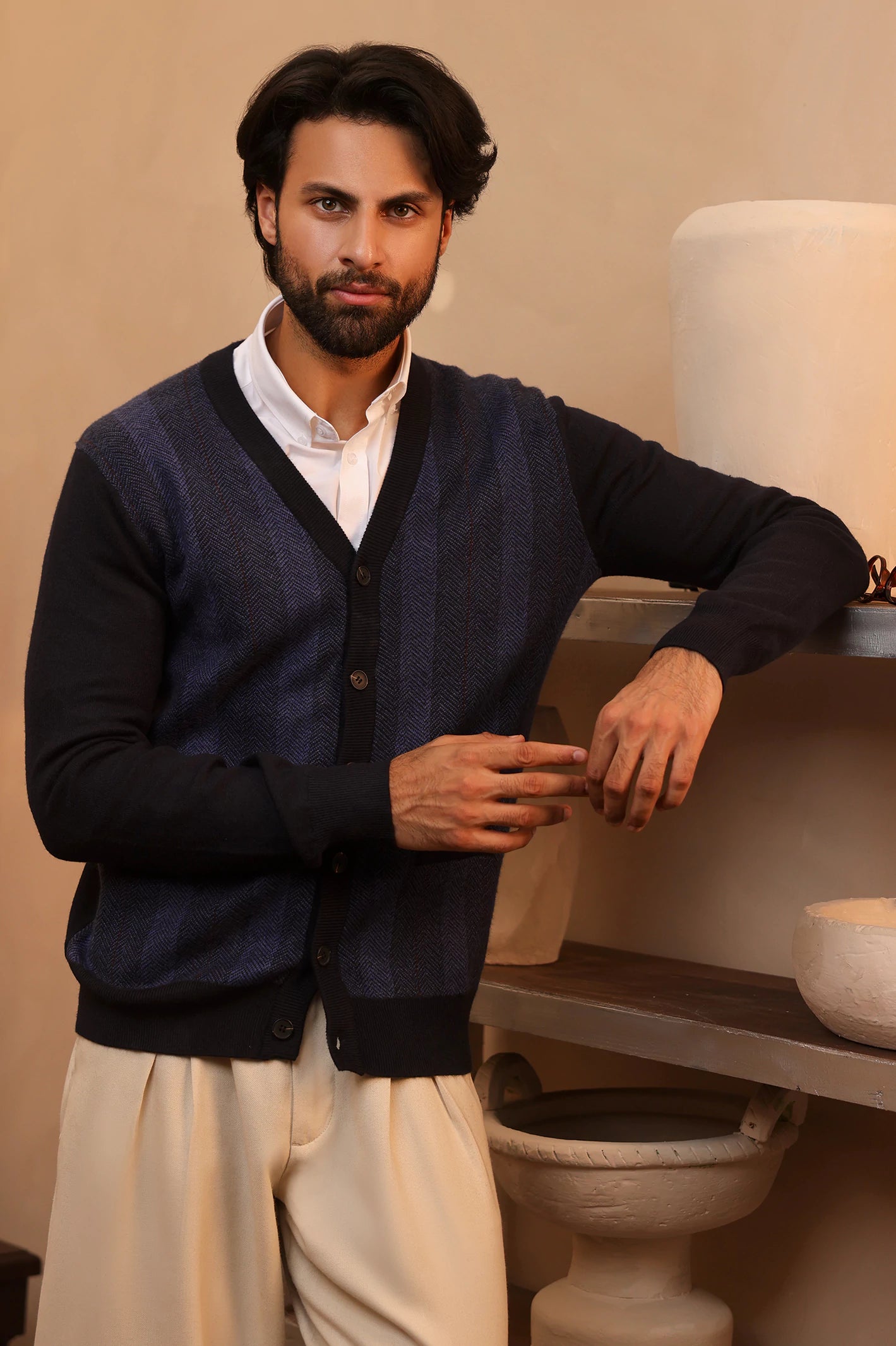 Men Full Sleeves Navy Cardigan